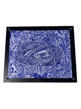 Framed Blue Ink Abstract Drawing “All Is Well” ORIGINAL Signed Psychedelic